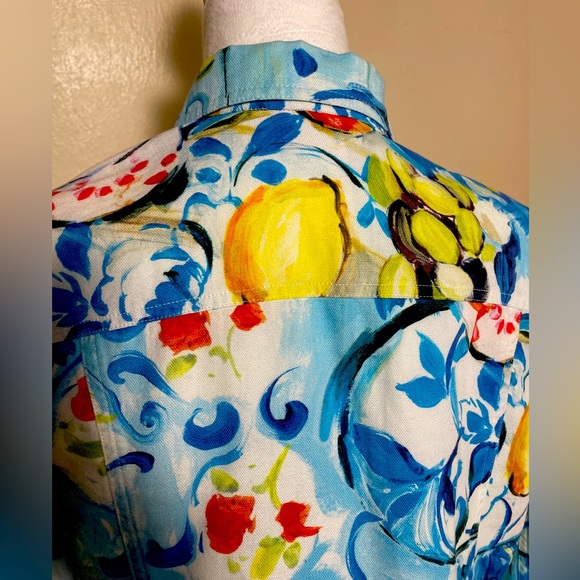 Vintage 3 Sisters Jacket 100% Cotton  Blue Colorful Textures Floral USA size XL - Picture 8 of 15